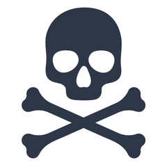 Skull and crossbones, death, danger or poison symbol. Vector illustration icon isolated on white background for apps and websites.