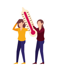 woman lifting thermometer temperature measure