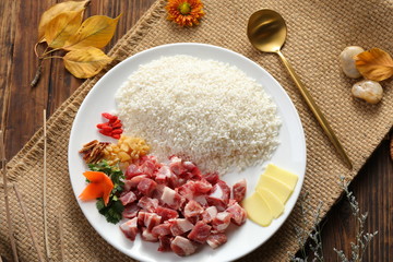 Chinese breakfast glutinous rice, pork and rice