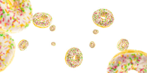 Doughnut with frosting. Glazed sweet doughnut falling on white background