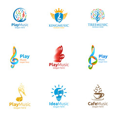 Music Logo with Note and Play Concept