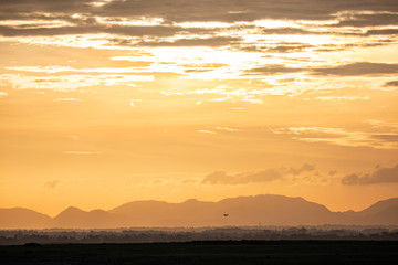 Vast and arid grasslands within the dam in the central region of Thailand