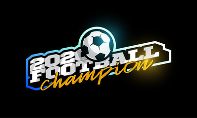 Champion 2020 football vector logo. Modern professional Typography sport soccer ball in retro style vector emblem and template logotype design. Football colorful logo.