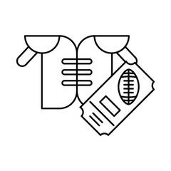 american football sport ticket with balloon and front shirt