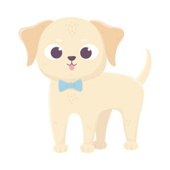 Obraz premium cute llittle dog standing wtih bow tie domestic cartoon animal, pets