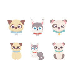 cute dog domestic cartoon animal, set pets
