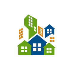 Fototapeta premium creative colorful city home logo vector stack house and skyline design concept