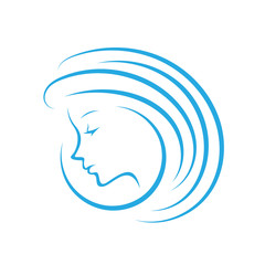 silhouette of long hair girl beauty woman logo design vector illustration