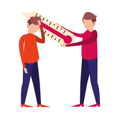 group of men lifting thermometer characters