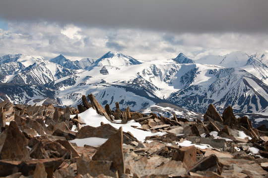 altai mountain rocks glacier snow