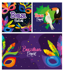 Naklejka premium set poster of brazil with decoration vector illustration design