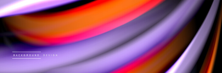 Silk and smooth flow wave poster design. Color waves, liquid style lines and shapes in black color background