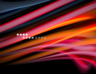 Silk smooth lines on black, liquid fluid color waves. Vector Illustration