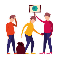 men with plastic garbage bag