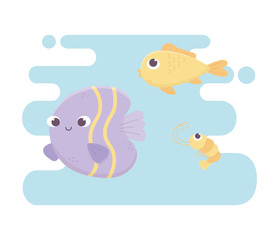 fishes and shrimp life cartoon under the sea