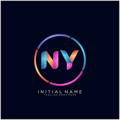 Initial letter NY curve rounded logo, gradient vibrant colorful glossy colors on black background