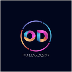 Initial letter OD curve rounded logo, gradient vibrant colorful glossy colors on black background