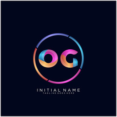 Initial letter OG curve rounded logo, gradient vibrant colorful glossy colors on black background