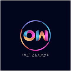 Initial letter OW curve rounded logo, gradient vibrant colorful glossy colors on black background