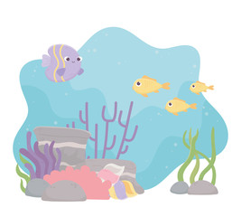 Fototapeta na wymiar fishes life coral reef cartoon under the sea