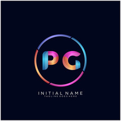 Initial letter PG curve rounded logo, gradient vibrant colorful glossy colors on black background