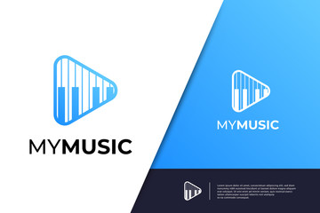 Music logo design. Piano key with play button vector illustration for music corporate graphic template.