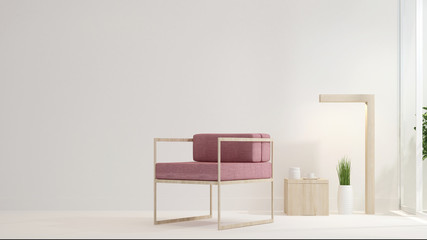 White living room in house or apartment. Interior simple design. Artwork for residence business. 3D Rendering