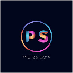 Initial letter PS curve rounded logo, gradient vibrant colorful glossy colors on black background