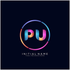 Initial letter PU curve rounded logo, gradient vibrant colorful glossy colors on black background