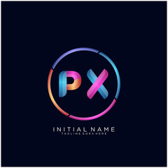 Initial letter PX curve rounded logo, gradient vibrant colorful glossy colors on black background