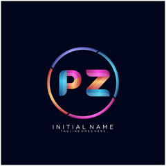 Initial letter PZ curve rounded logo, gradient vibrant colorful glossy colors on black background