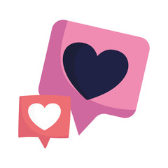 speech bubbles love hearts romantic on white backrgound