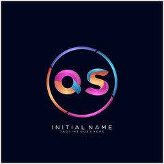 Initial letter QS curve rounded logo, gradient vibrant colorful glossy colors on black background