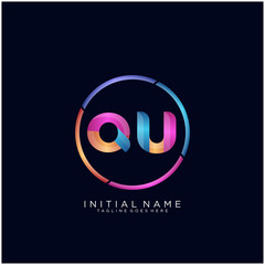 Initial letter QU curve rounded logo, gradient vibrant colorful glossy colors on black background