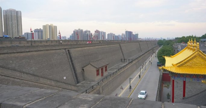 Famous Chinese ancient architecture stone city wall in Xian China