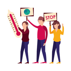 people lifting thermometer and protest label