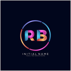 Initial letter RB curve rounded logo, gradient vibrant colorful glossy colors on black background