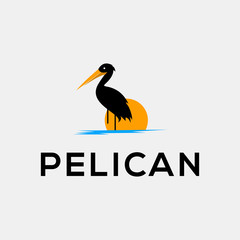 Pelican Standing In Water Sea Abstract Illustration Icon Logo Design Template Element Vector