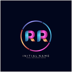 Initial letter RR curve rounded logo, gradient vibrant colorful glossy colors on black background