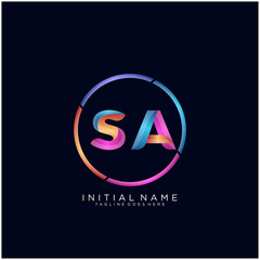 Initial letter SA curve rounded logo, gradient vibrant colorful glossy colors on black background