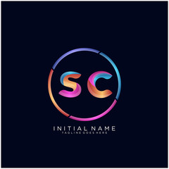 Initial letter SC curve rounded logo, gradient vibrant colorful glossy colors on black background