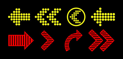 doodle set of black arrow icon. Cursor Icon. Vector Pointers Collection. Next and Back. isolated on black color