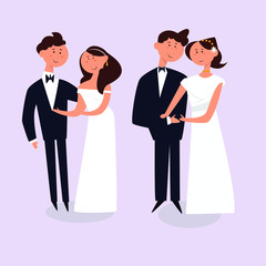 wedding couple design illustration collection. flat design illustration