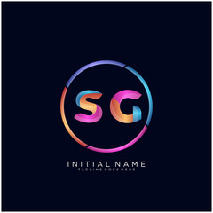 Initial letter SG curve rounded logo, gradient vibrant colorful glossy colors on black background