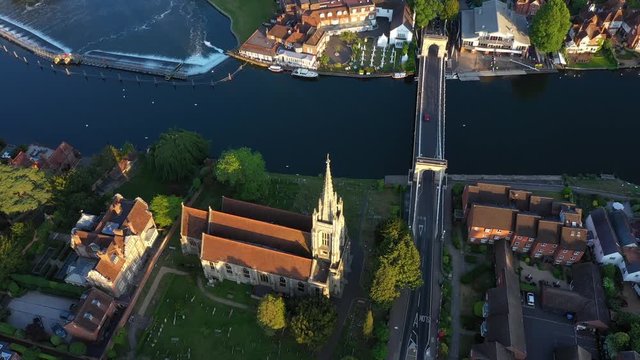 4K aerial footage flying over the church in Marlow, Buckinghamshire