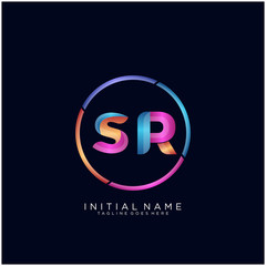 Initial letter SR curve rounded logo, gradient vibrant colorful glossy colors on black background
