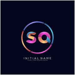 Initial letter SQ curve rounded logo, gradient vibrant colorful glossy colors on black background