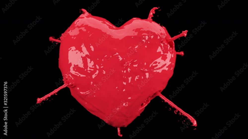 Wall mural slow motion close up transform red heart liquid water. 3d animation with alpha matte. selective focu