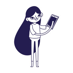 social media young woman using smartphone character