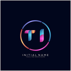 Initial letter TI curve rounded logo, gradient vibrant colorful glossy colors on black background